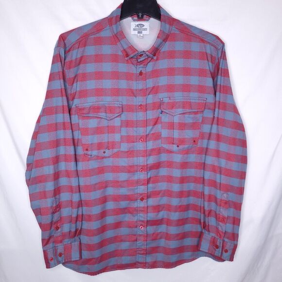 Aftco Flannel Shirt Mens XL Buffalo Check Red, Blue Vented Fishing Outdoor - Picture 1 of 10